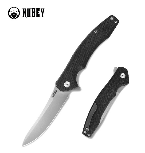 Kubey Eris EDC Flipper Folding Knife, AUS 10, Black Handle, KU179D