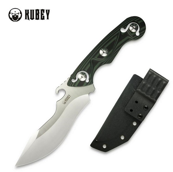 Kubey Totem Fixed Blade Knife, D2, G10 Black/Green, Kydex Sheath, KU250B