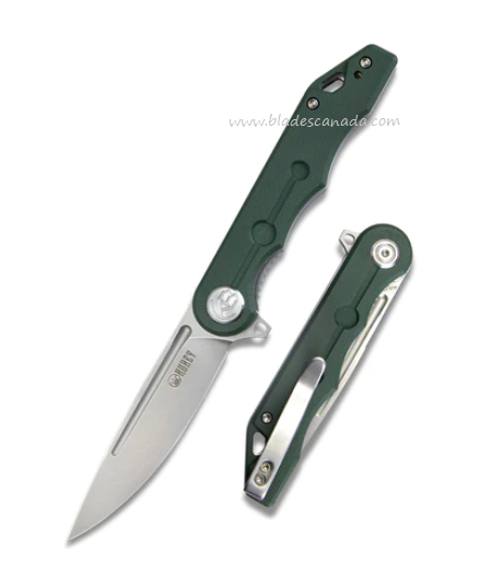 Kubey Mizo Flipper Folding Knife, AUS10, G10 Green, KU312F