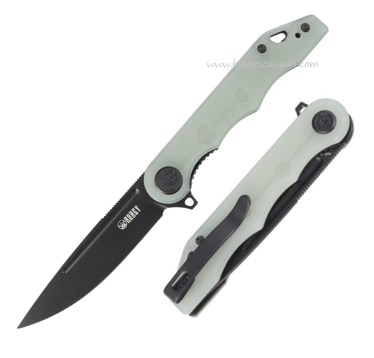 Kubey Mizo Flipper Folding Knife, AUS10 Black, G10 Jade, KU312G