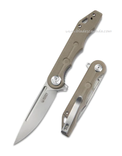 Kubey Mizo Flipper Folding Knife, AUS10, G10 Tan, KU312H