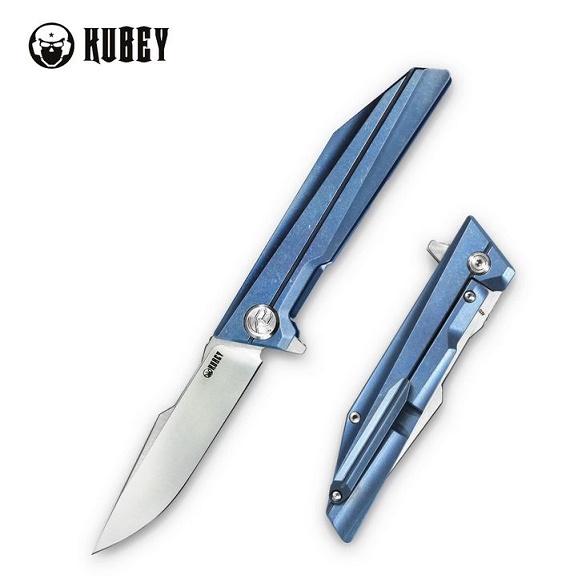 Kubey Predator Flipper Framelock Knife, AUS 10, Titanum Blue, KB205B