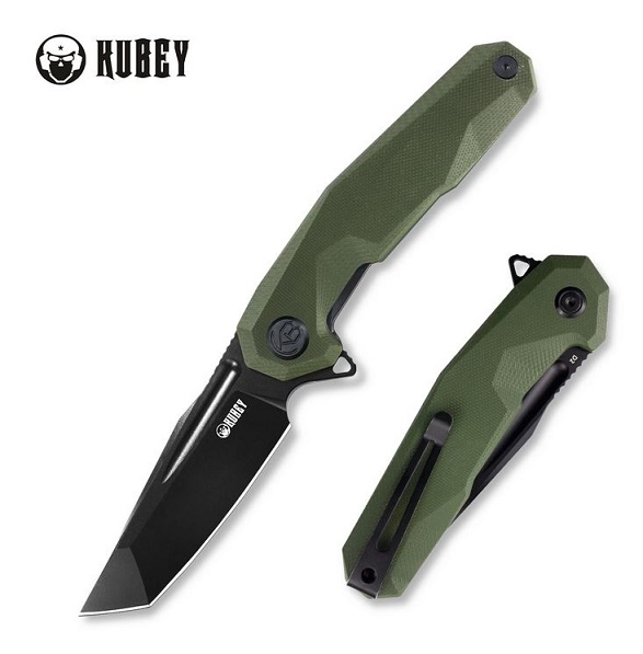 Kubey Carve Flipper Folding Knife, D2 Black Tanto, G10 Green, KB237B