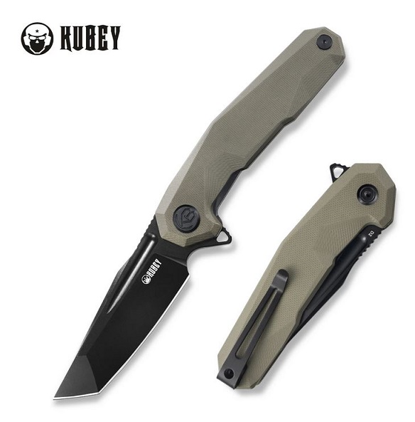 Kubey Carve Flipper Folding Knife, D2 Black Tanto, G10 Tan, KB237C