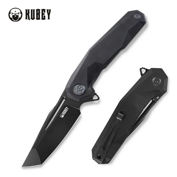 Kubey Carve Flipper Folding Knife, D2 Black Tanto, G10 Black, KB237D