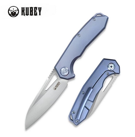 Kubey Vagrant Framelock Folding Knife, S30V, Blue Titanium, KB284B