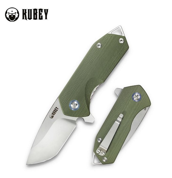 Kubey Chubby Flipper Folding Knife, D2 Steel, G10 OD Green, KU203B