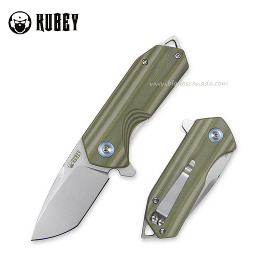Kubey Campe Flipper Folding Knife, D2 Steel, G10 Striped Green, KU203E