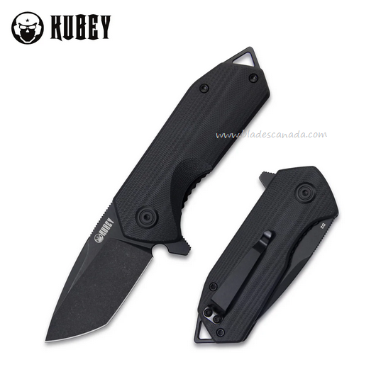 Kubey Campe Flipper Folding Knife, D2 Black SW, G10 Black, KU203J