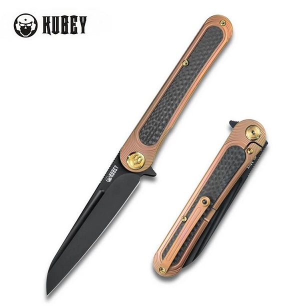 Kubey Dandy Flipper Framelock Knife, S30V Black, Titanium/Carbon Fiber, KU247B