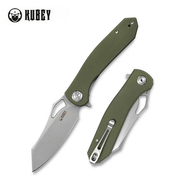 Kubey Drake Flipper Folding Knife, D2 Steel, G10 Green, KU310C