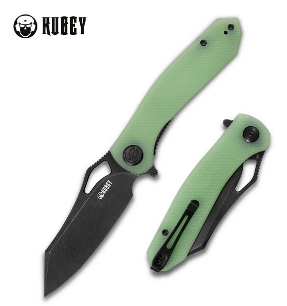 Kubey Drake Flipper Folding Knife, D2 Black SW, G10 Jade, KU310D