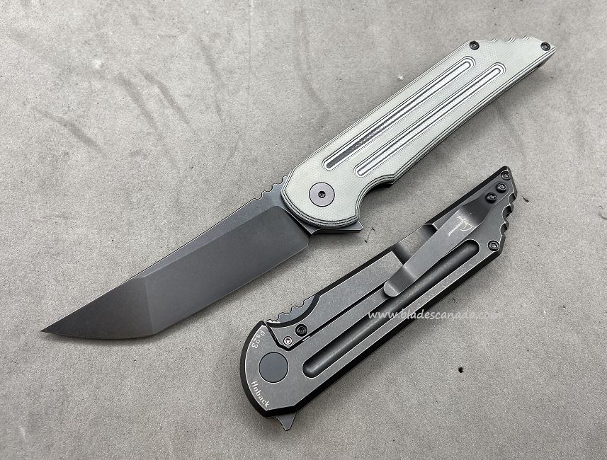 Hoback Kwaiback MK6 Flipper Framelock Knife, M390 Black, SureTouch Black/Grey