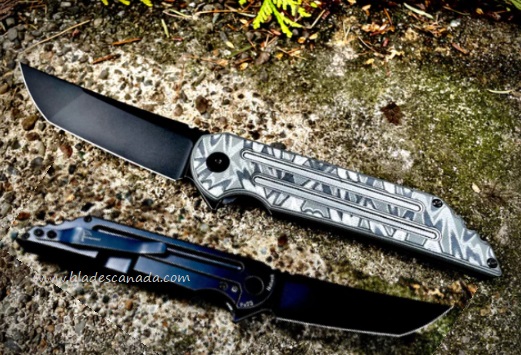 Hoback Kwaiback MK6 Flipper Framelock Knife, M390 Black, SureTouch Light Grey/Black