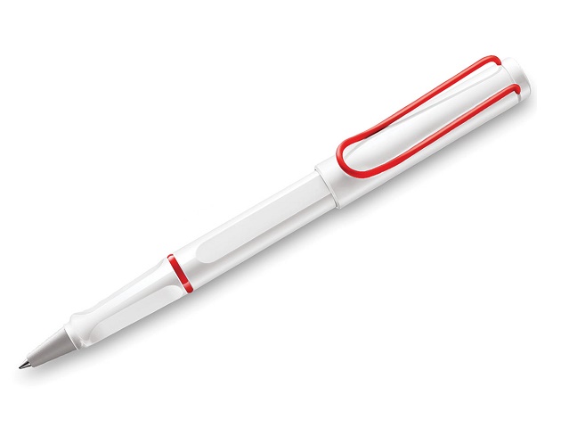 Lamy Safari Rollerball Pen - Shiny White with Red Clip Limited Edition - Click Image to Close