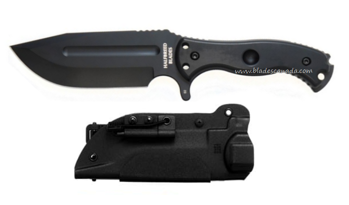 Halfbreed Large Fixed Balde Bush Knife, D2 Black, G10 Black, Kydex Sheath, LBK-01-BLK