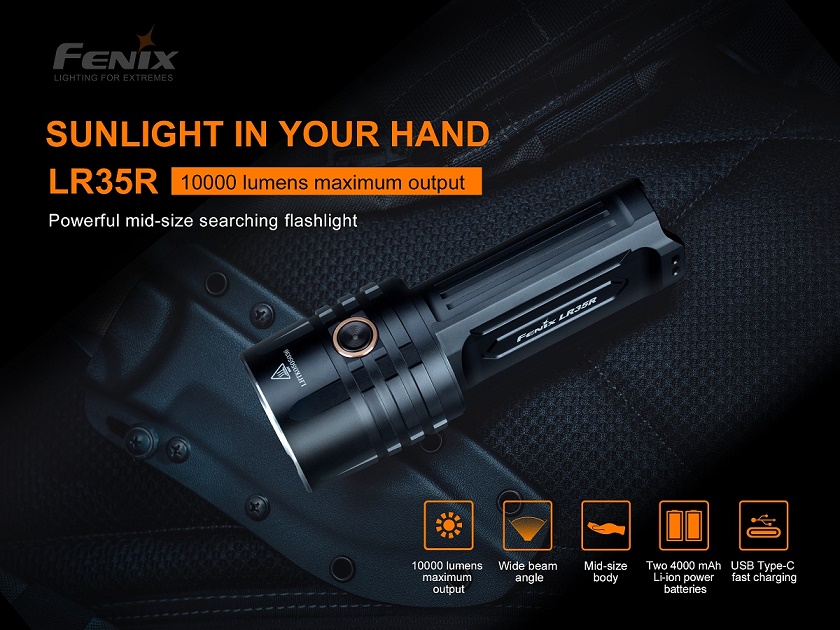 Fenix LR35R Rechargeable Super Bright Flashlight - 10,000 Lumens - Click Image to Close