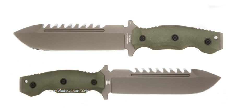 Halfbreed Large Survival Fixed Blade Knife, D2 Steel, G10 OD Green, LSK-01OD