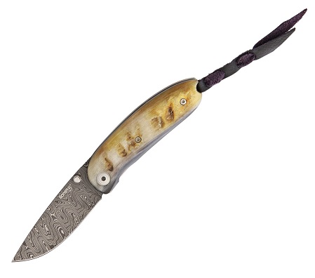 Lion Steel 8210D MN Mini Folding Knife, Damascus, Ram Horn Handle, 8210D MN