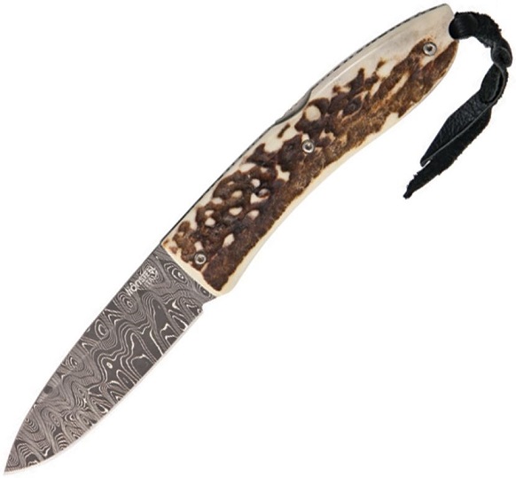Lion Steel Opera Folding Knife, Damascus, Stag Handle, LST8800DCE - Click Image to Close