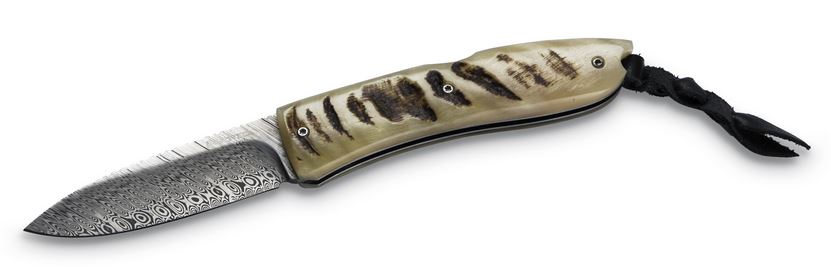 Lion Steel MN Opera Folding Knife, Damascus, Horn Handle, 8800D MN