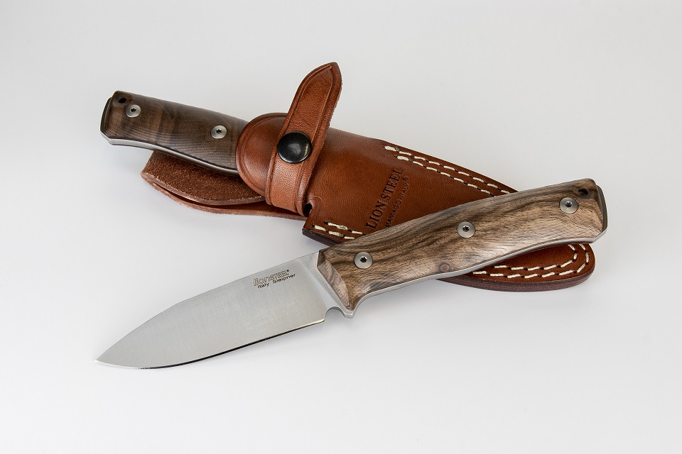 Lion Steel B35 WN Slepiner Fixed Blade Knife, Walnut Wood, Leather Sheath, LSTB35WN