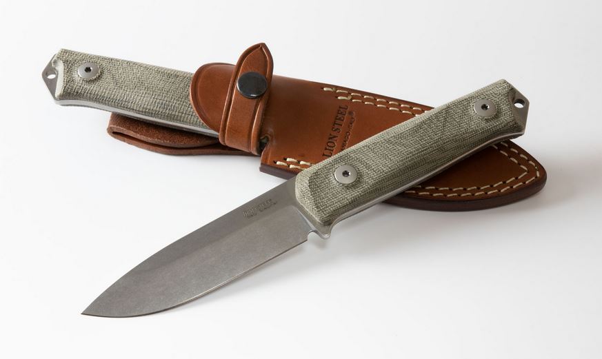 Lion Steel B41 CVG Fixed Blade Knife, Sleipner, Micarta Green, Leather Sheath, B41CVG