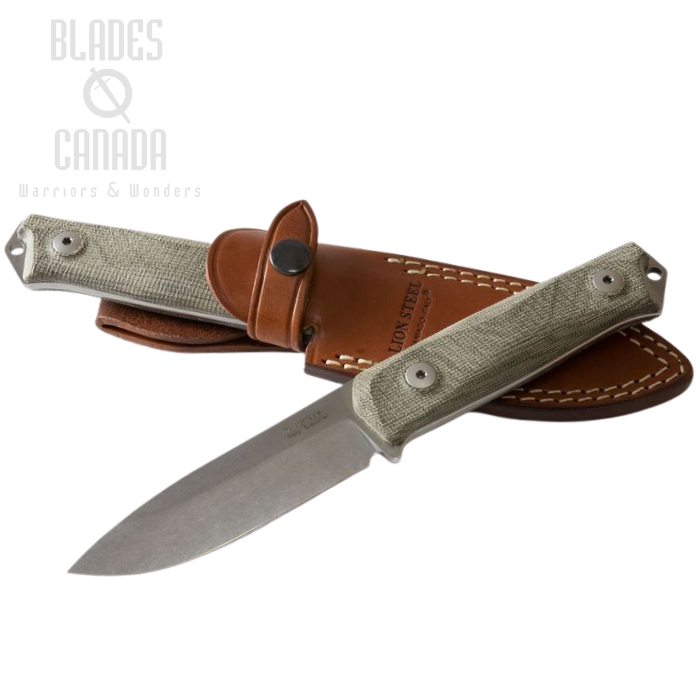 Lion Steel B41 CVG Fixed Blade Knife, Sleipner, Micarta Green, Leather Sheath, B41 CVG