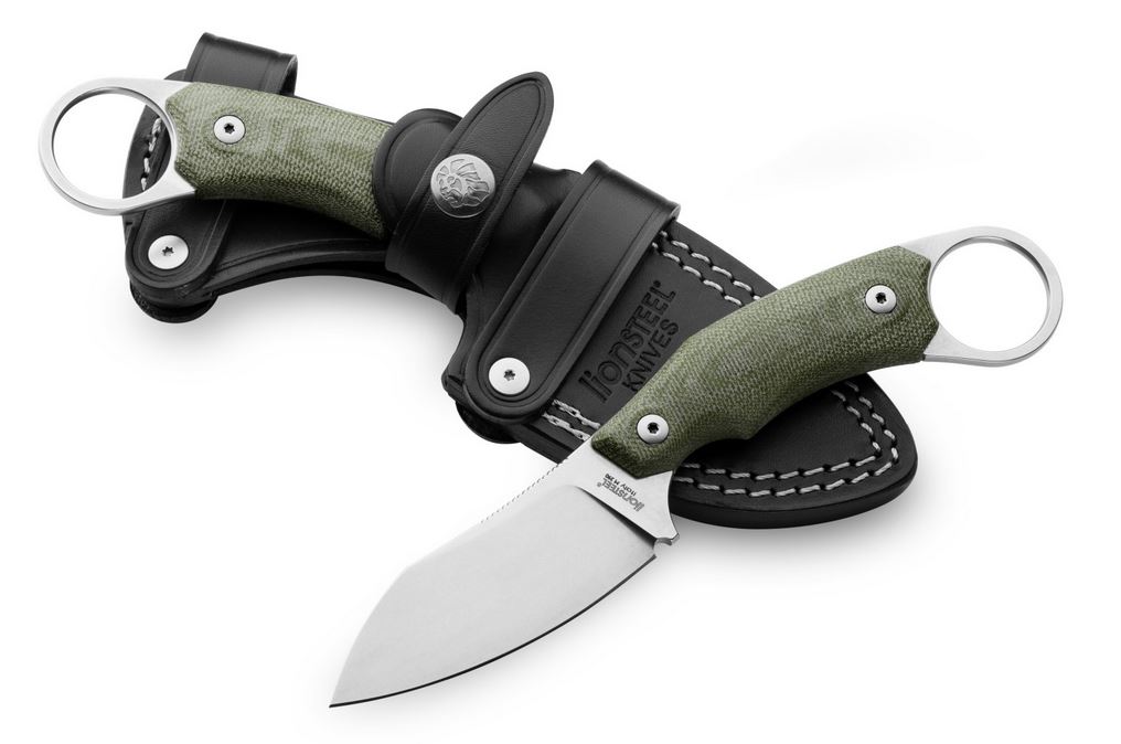 Lion Steel H1 CVG Skinner M390 Fixed Blade, Micarta Green, Leather Sheath, H1 CVG