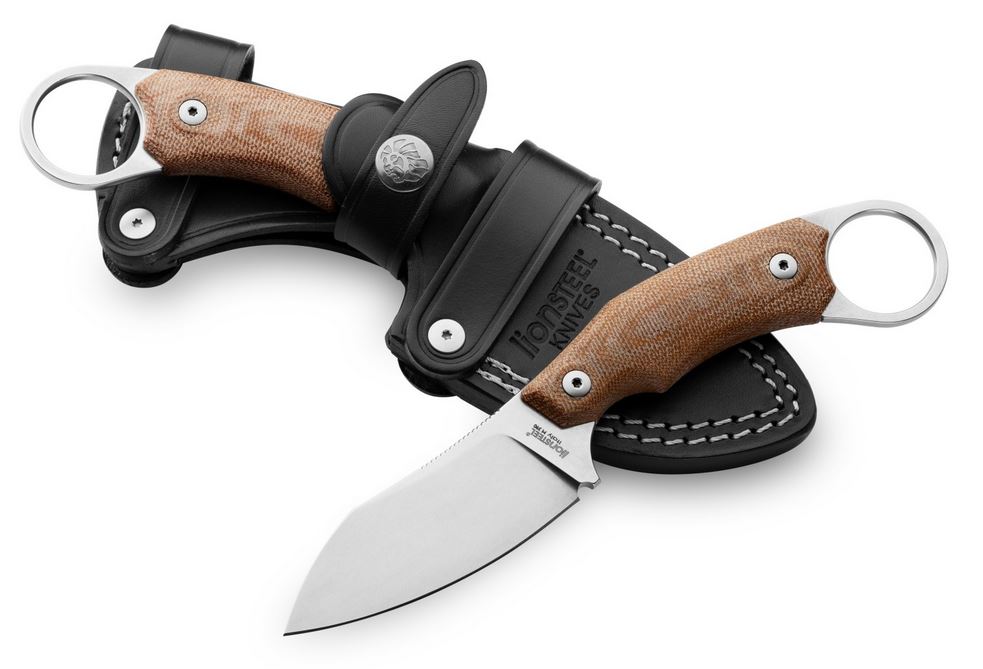 Lion Steel H1 CVN Skinner M390 Fixed Blade, Micarta Natural, Leather Sheath, H1 CVN