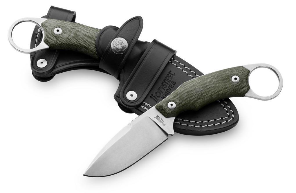 Lion Steel H2CVG Drop Point M390 Fixed Blade, Micarta Green, Leather Sheath, H2 CVG