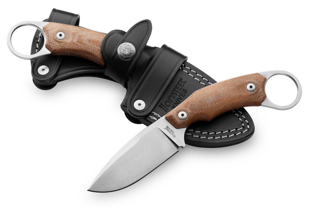Lion Steel H2 CVN Drop Point M390 Fixed Blade, Micarta Natural, Leather Sheath, H2 CVN