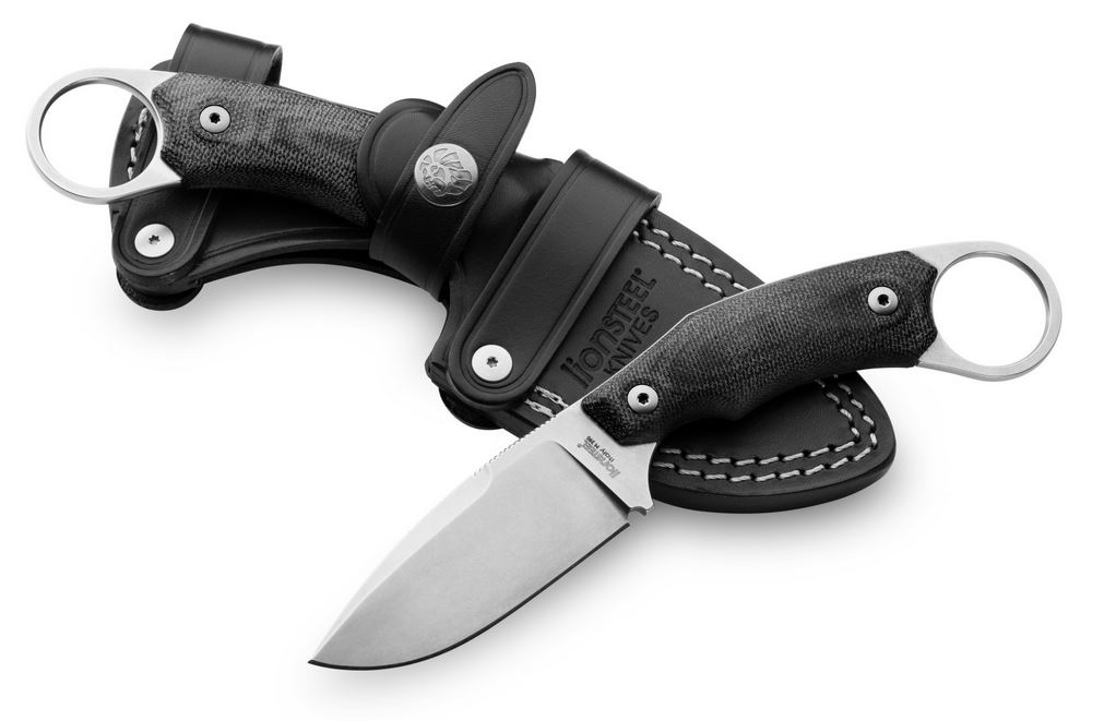 Lion Steel H2GBK Drop Point M390 Fixed Blade, G10 Black, Leather Sheath H2 GBK