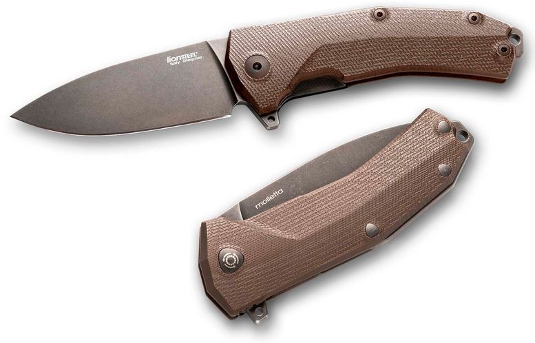 Lion Steel KUR BBR Flipper Folding Knife, Sleipner Black SW, G10 Brown