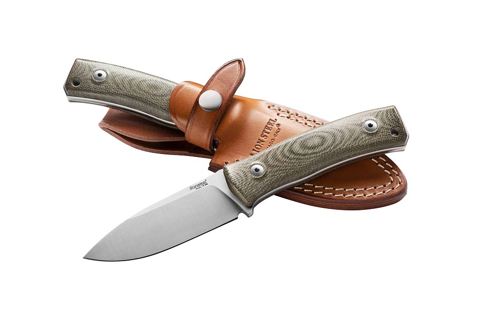 Lion Steel M4 CVG Fixed Blade Knife, M390, Micarta Green, Leather Sheath