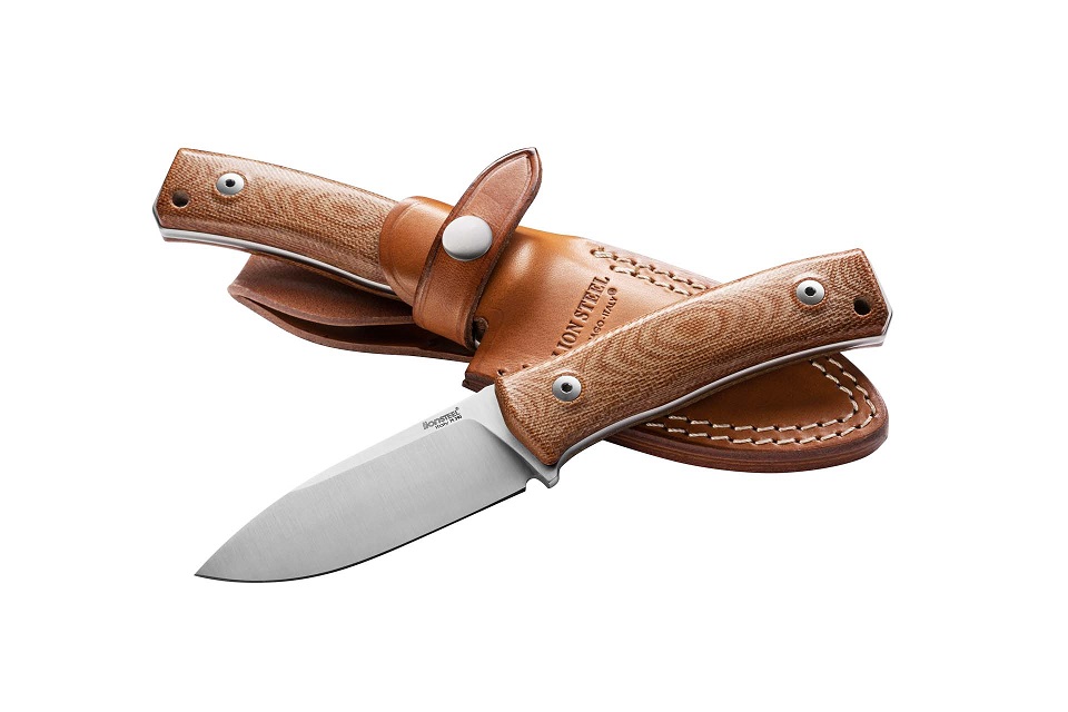 Lion Steel M4 CVN Fixed Blade Knife, M390, Micarta Natural, Leather Sheath