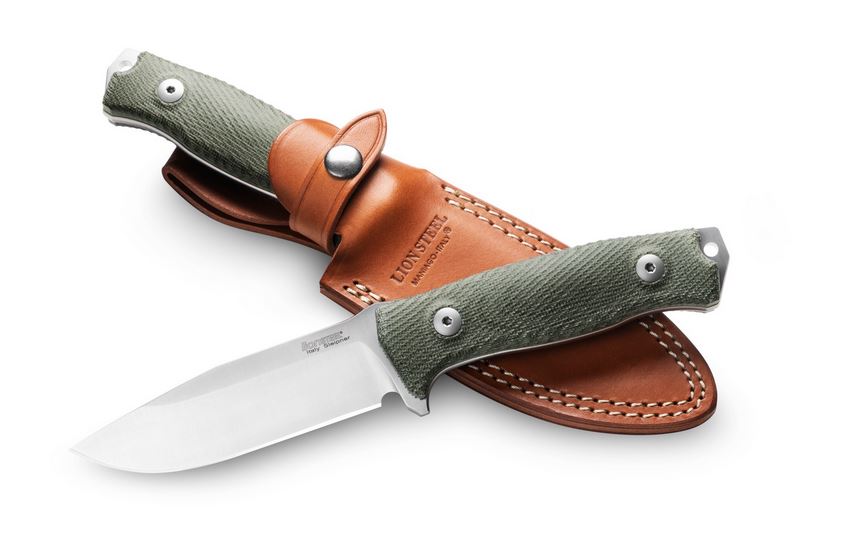 Lion Steel M5 Fixed Blade Knife, Sleipner Satin, Micarta, Leather Sheath, M5 CVG