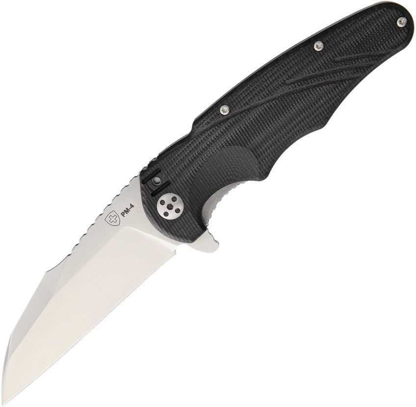 Lion Steel PM4 Flipper Folding Knife, Niolox Steel, G10 Black - Click Image to Close