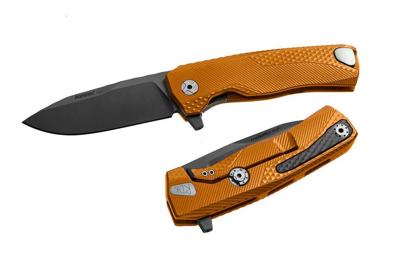 Lion Steel ROK A OB ROK Flipper Framelock Knife, M390 Black, Aluminum Orange