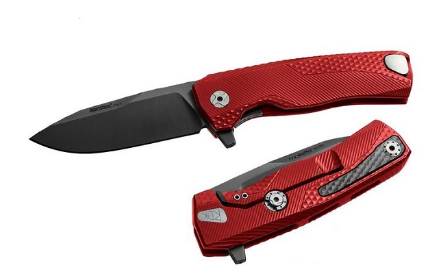 Lion Steel ROK A RB ROK Flipper Framelock Knife, M390 Black, Aluminum Red