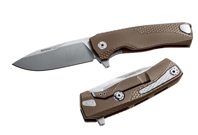 Lion Steel ROK B Flipper Framelock Knife, M390 Satin, Titanium Bronze