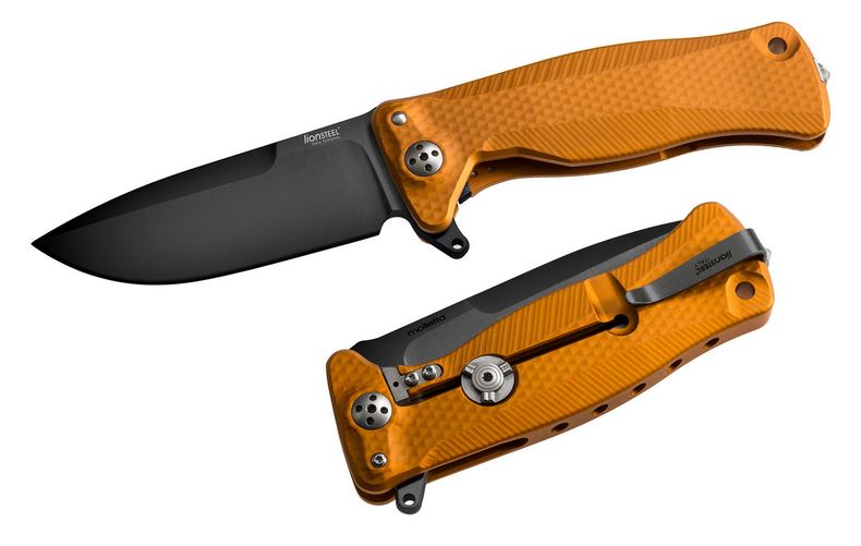 Lion Steel SR11A OB Flipper Framelock Knife, Sleipner Black, Aluminum Orange