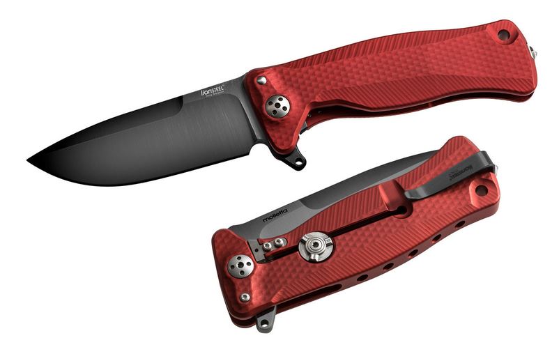 Lion Steel SR11 A RB Flipper Framelock Knife, Sleipner Black, Aluminum Red