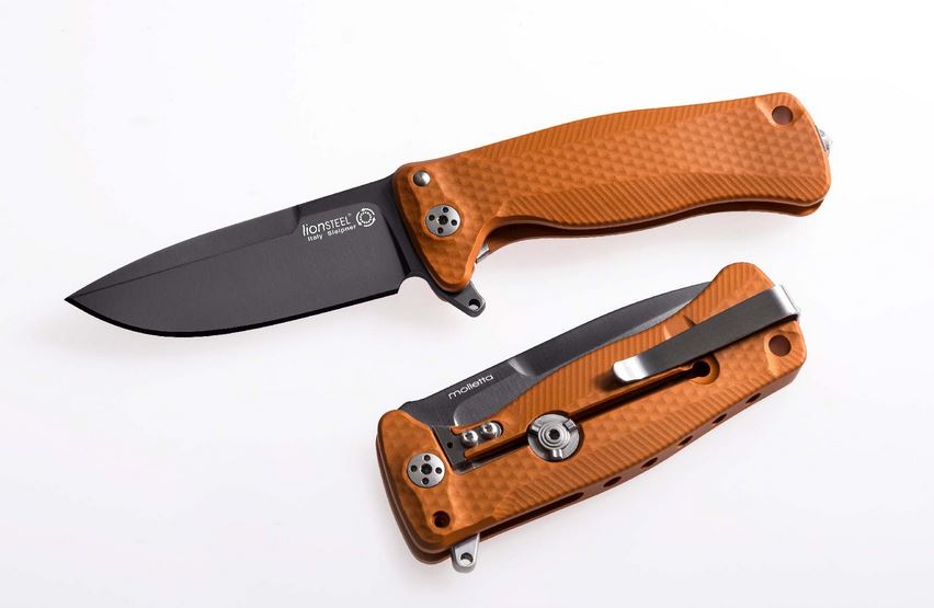 Lion Steel SR22A OB Aluminum Black Blade, Orange Handle