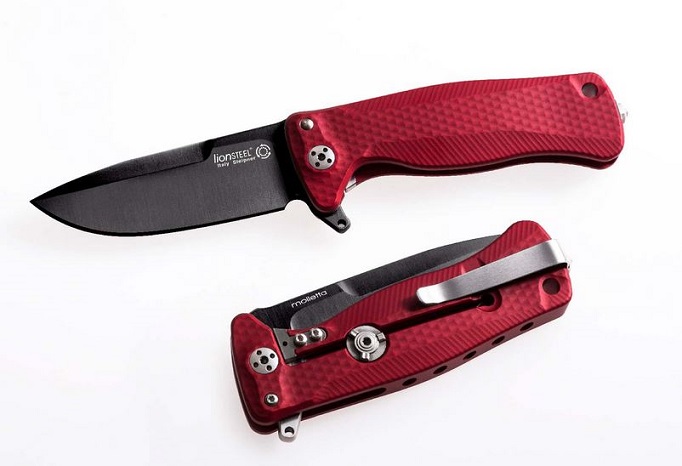 Lion Steel SR22A RB Aluminum Black Blade, Red Handle