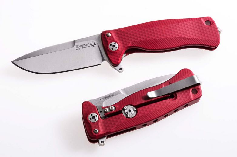 Lion Steel SR22A RS Flipper Framelock Knife, Sleipner Satin, Aluminum Red