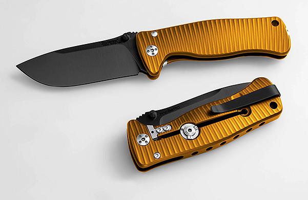 Lion Steel SR2 Mini Folding Knife, Sleipner Black, Aluminium Orange