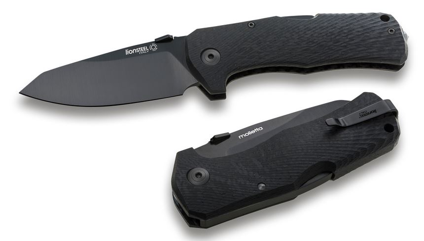 Lion Steel TM1 CB Folding Knife, Sleipner Black, Carbon Fiber Handle