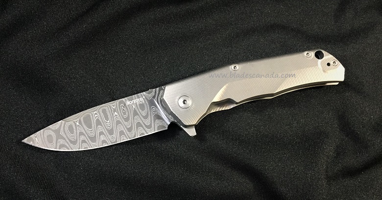 Lion Steel T.R.E. Damascus Fade Flipper Framelock Knife, Titanium, LSTTREDFGY