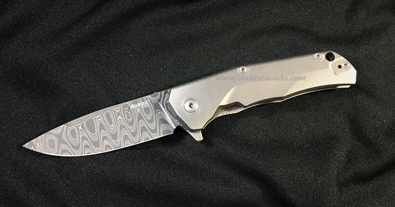 Lion Steel T.R.E. Damascus Fade Flipper Framelock Knife, Titanium, TRE DF GY